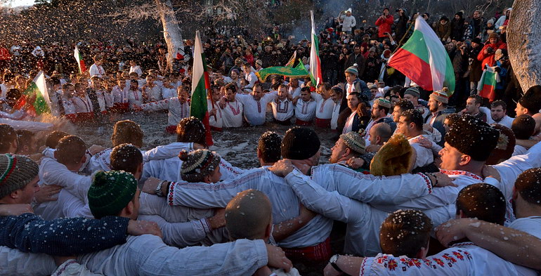Epiphany celebrations in the river in the village of Kalofer, Bulgaria on January 6, 2018